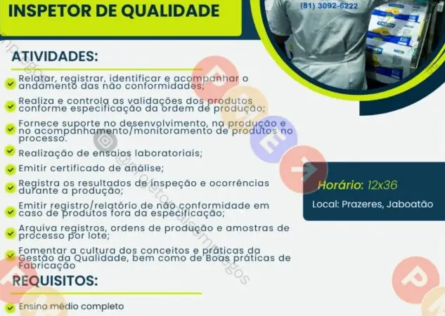 1 Vaga de emprego para Inspetor De Qualidade na empresa Ruplast em 10/09