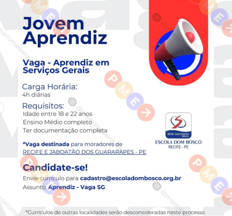 1 Vaga de emprego para Jovem Aprendiz De Serviços Gerais sem experiência na empresa Colégio Dom Bosco em 25/09