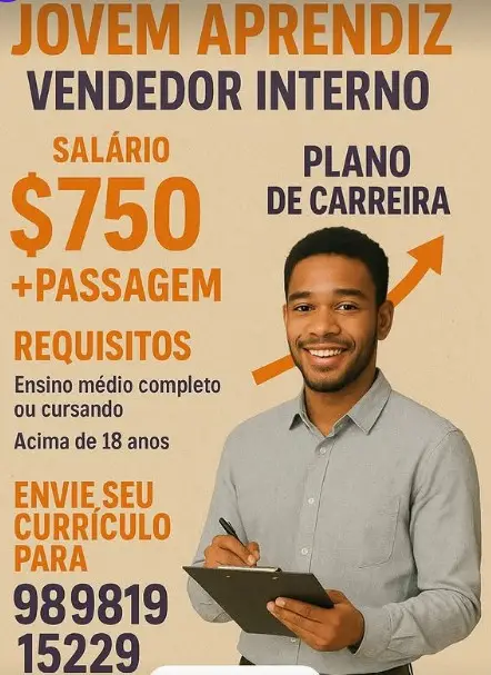 1 Vaga de emprego para Jovem Aprendiz sem experiência no Segmento de vendas internas em 08/09