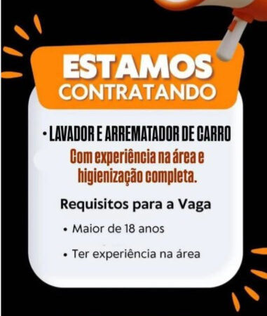 1 Vaga de emprego para Lavador Arrematador De Carros na empresa Oficina Shine em 10/09