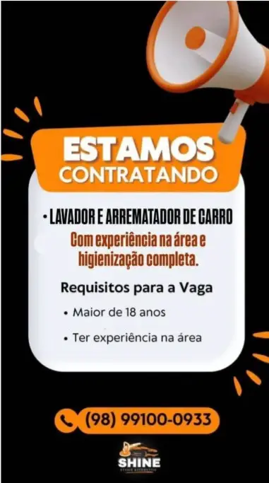 1 Vaga de emprego para Lavador Arrematador De Carros na empresa Oficina Shine em 10/09