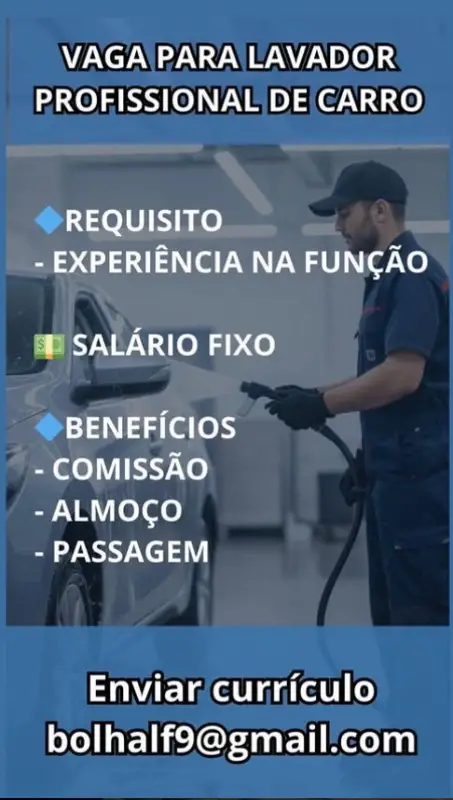 1 Vaga de emprego para Lavador Profissional no Segmento automotivo em 11/09