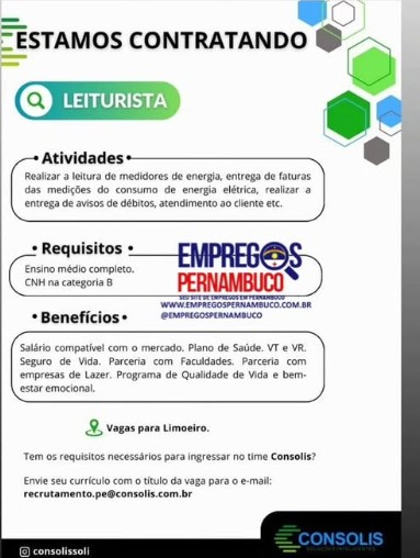 1 Vaga de emprego para Leiturista sem experiência na empresa Consolis em 23/09