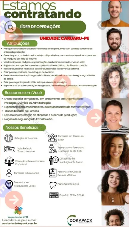 1 Vaga de emprego para Líder De Operações na empresa Dokapack em 08/09