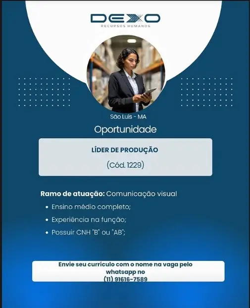 1 Vaga de emprego para Líder De Produção na empresa Dexo em 11/09