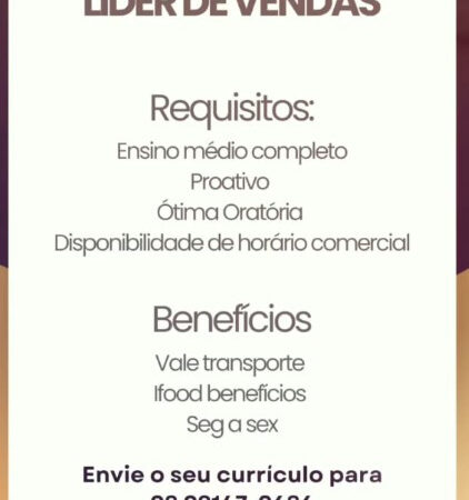 1 Vaga de emprego para Líder De Vendas sem experiência no Segmento comercial em 12/09