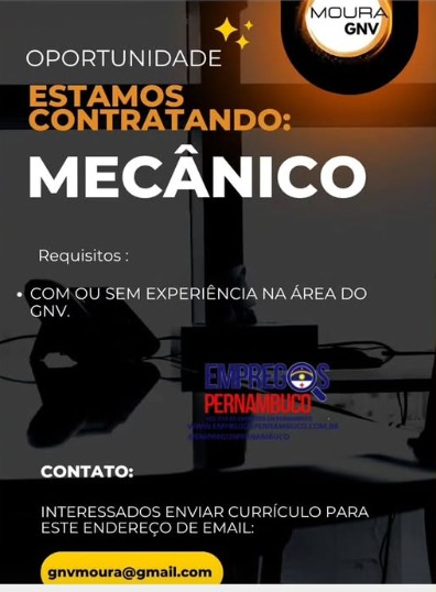 1 Vaga de emprego para Mecânico sem experiência na empresa GNV Moura em 26/09