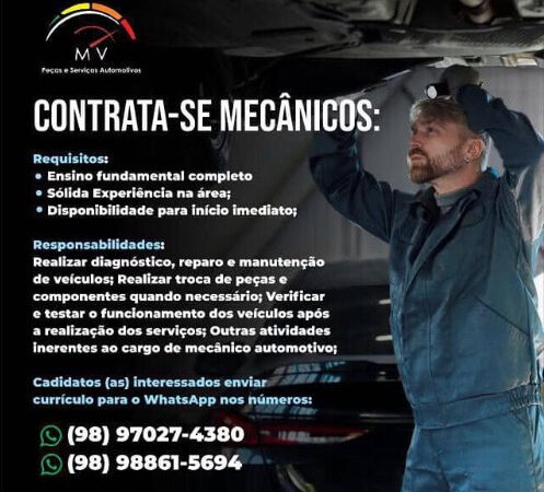 1 Vaga de emprego para Mecânico na empresa MV Peças em 12/09