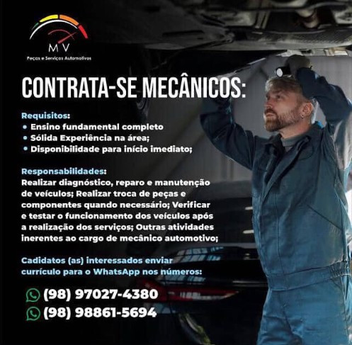 1 Vaga de emprego para Mecânico na empresa MV Peças em 12/09