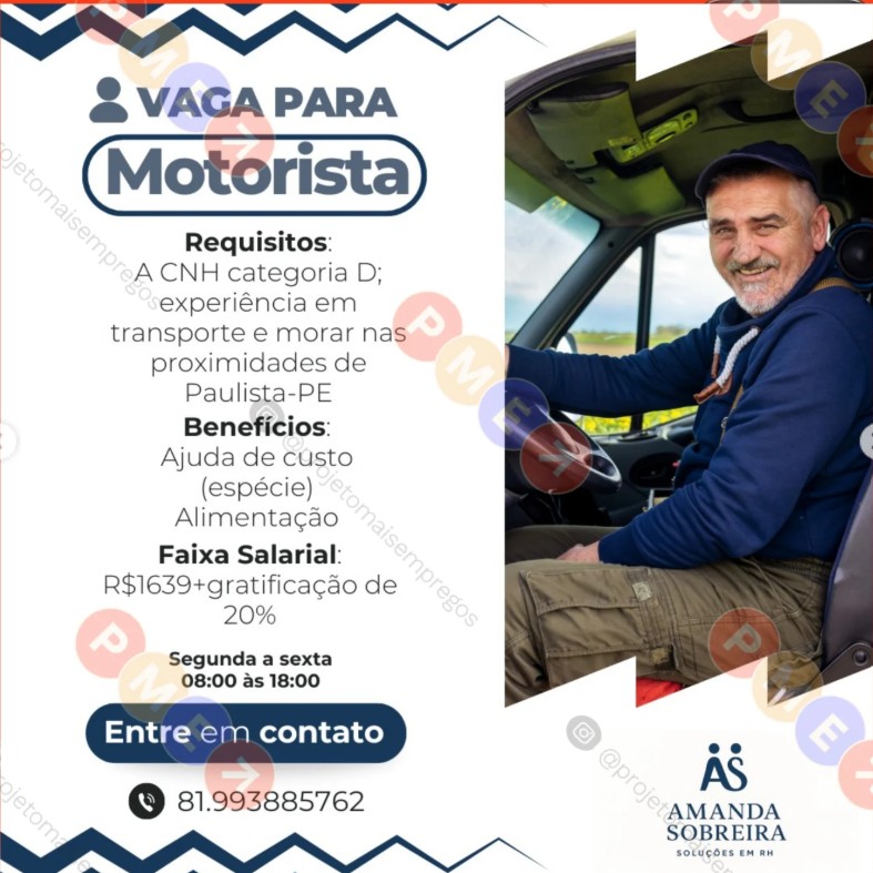 1 Vaga de emprego para Motorista na empresa Amanda Sobreira em 27/09