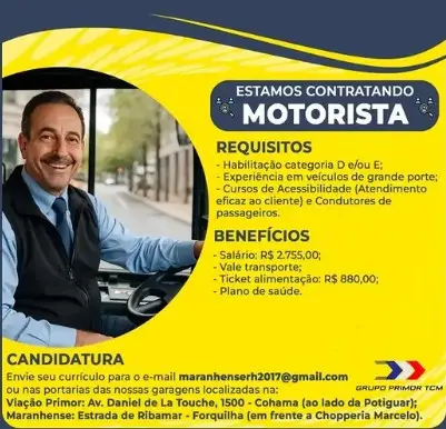 1 Vaga de emprego para Motorista na empresa Grupo Primor TCM em 11/09