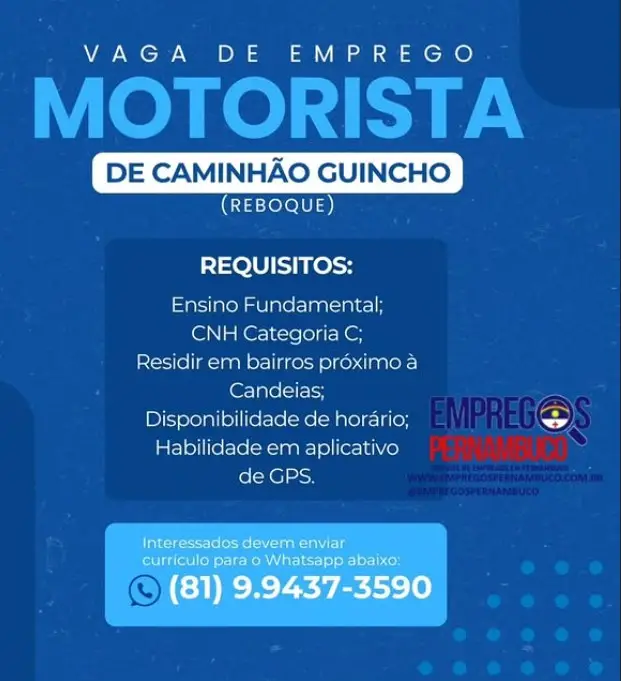 1 Vaga de emprego para Motorista sem experiência no Segmento de guincho em 08/09