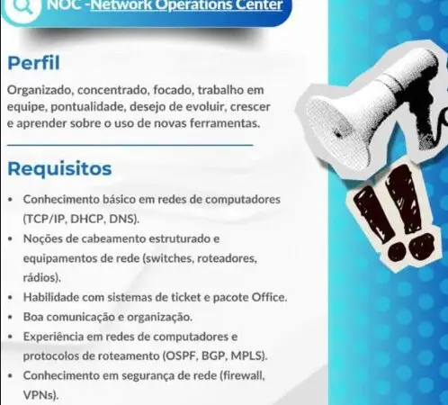 1 Vaga de emprego para Noc Network Operations Center na empresa Lig 16 em 09/09
