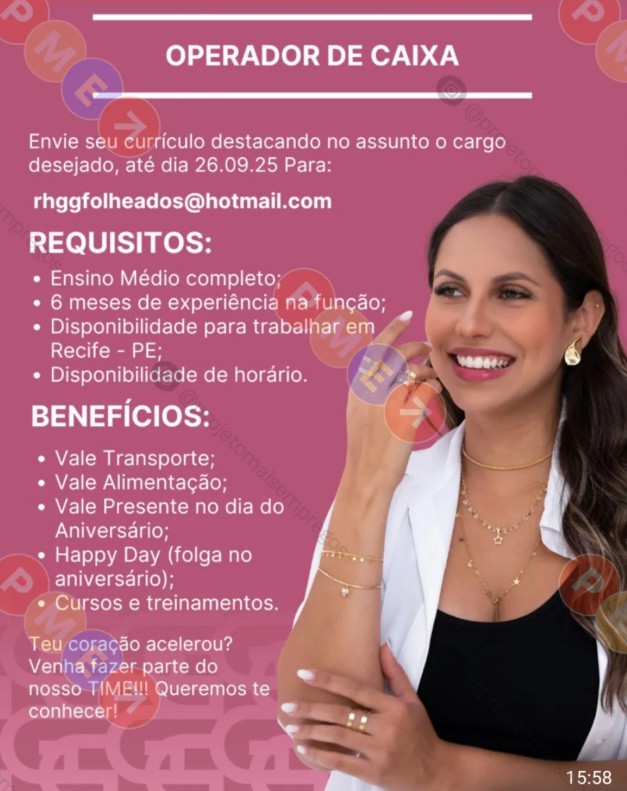 1 Vaga de emprego para Operador De Caixa na empresa GG Folheados em 24/09