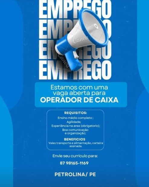 1 Vaga de emprego para Operador De Caixa na Cidade de Petrolina em 24/09