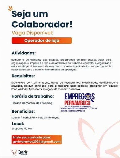 1 Vaga de emprego para Operador De Loja na empresa Gerir em 23/09