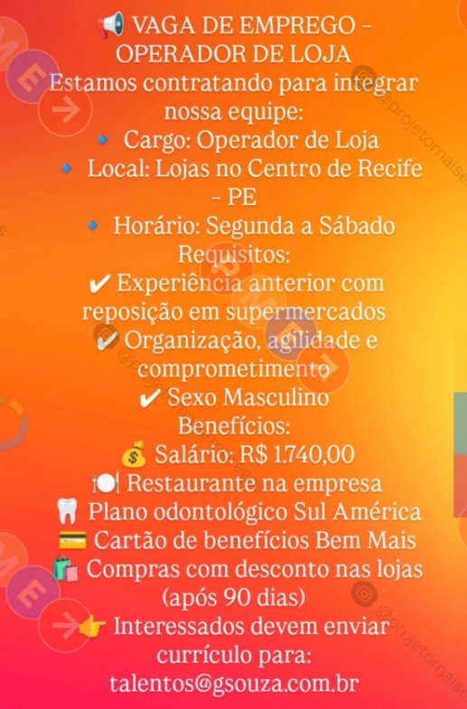 1 Vaga de emprego para Operador De Loja no Segmento de supermercado em 23/09