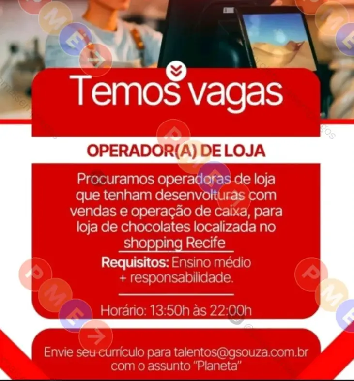 1 Vaga de emprego para Operador De Loja sem experiência no Segmento alimentício em 10/09