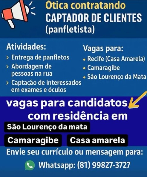 1 Vaga de emprego para Panfletista no Segmento de ótica em 26/09