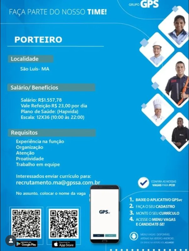 1 Vaga de emprego para Porteiro na empresa Grupo GPS em 12/09