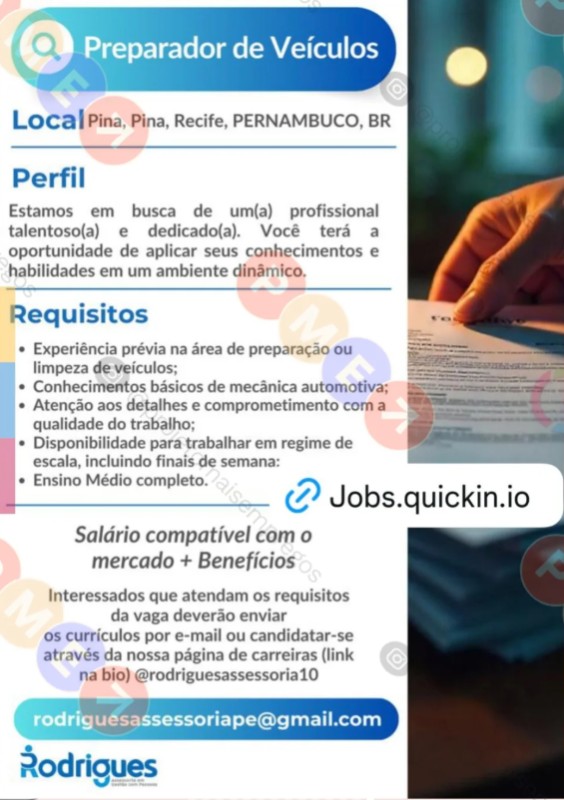 1 Vaga de emprego para Preparador De Veículos na empresa Rodrigues Assessoria em 22/09