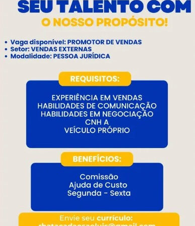 1 Vaga de emprego para Promotor De Vendas no Segmento comercial em 11/09