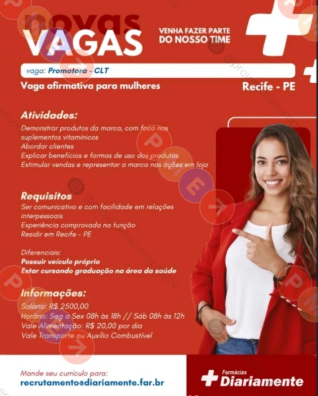 1 Vaga de emprego para Promotora na empresa Farmácia Diariamente em 22/09