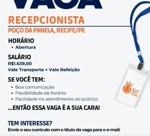 1 Vaga de emprego para Recepcionista sem experiência na empresa Royal Tenis Clube em 10/09