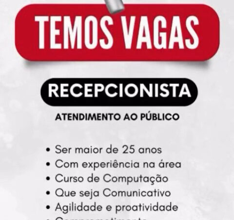 1 Vaga de emprego para Recepcionista no Segmento de atendimento ao público em 11/09