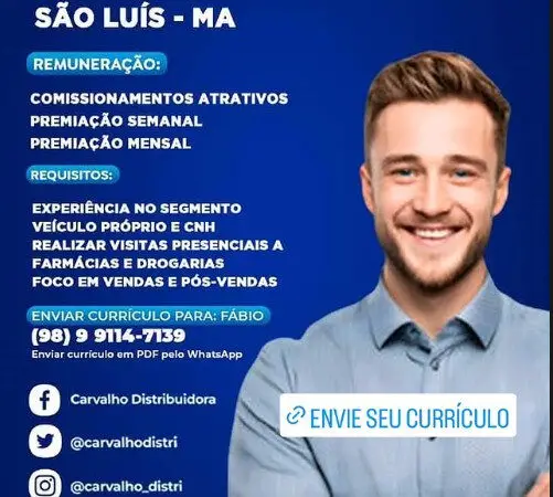 1 Vaga de emprego para Representante Comercial Autônomo na empresa Carvalho Distribuidora em 11/09