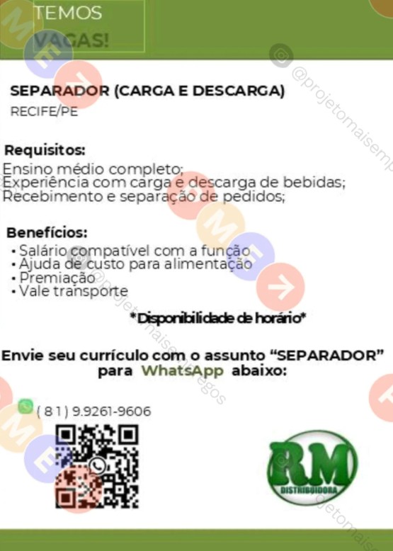 1 Vaga de emprego para Separador Carga E Descarga na empresa RM Distribuidora em 26/09