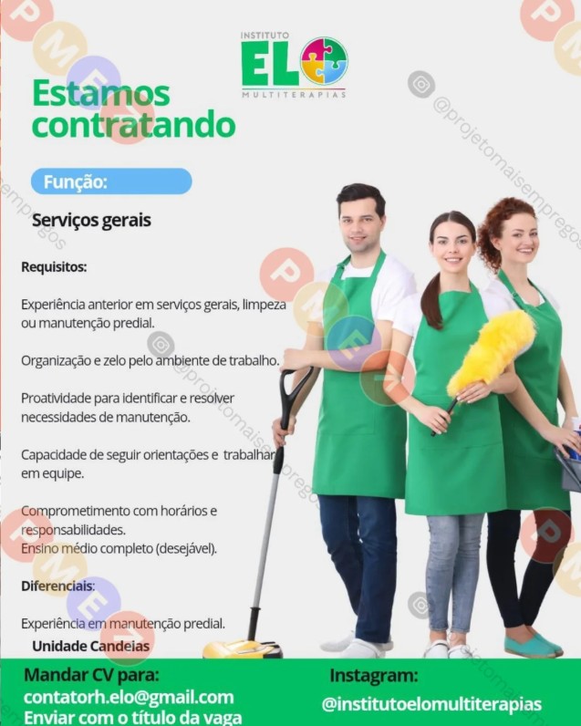 1 Vaga de emprego para Serviços Gerais na empresa Instituto Elo em 24/09