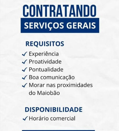 1 Vaga de emprego para Serviços Gerais no Bairro do Maiobão em 12/09