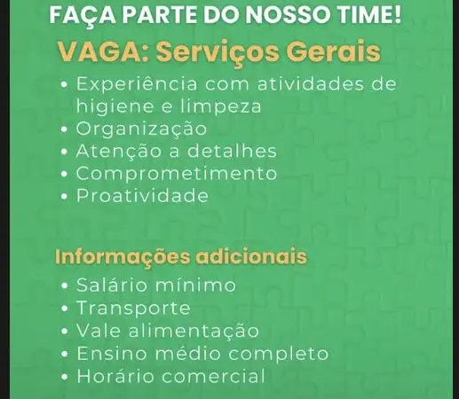 1 Vaga de emprego para Serviços Gerais na empresa SISAC Brasil em 10/09