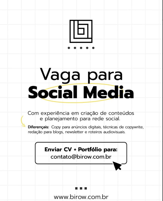 1 Vaga de emprego para Social Media na empresa Birrow em 18/09