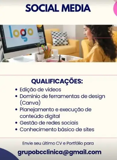 1 Vaga de emprego para Social Media na empresa Grupo BCC em 08/09