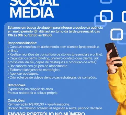 1 Vaga de emprego para Social Media sem experiência no Segmento de redes sociais em 11/09