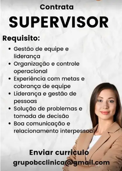 1 Vaga de emprego para Supervisor na empresa Grupo BCC em 08/09