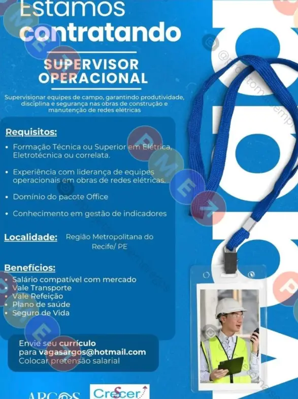 1 Vaga de emprego para Supervisor Operacional na empresa Argos em 10/09