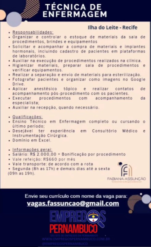 1 Vaga de emprego para Técnica sem experiência no Segmento de enfermagem em 26/09