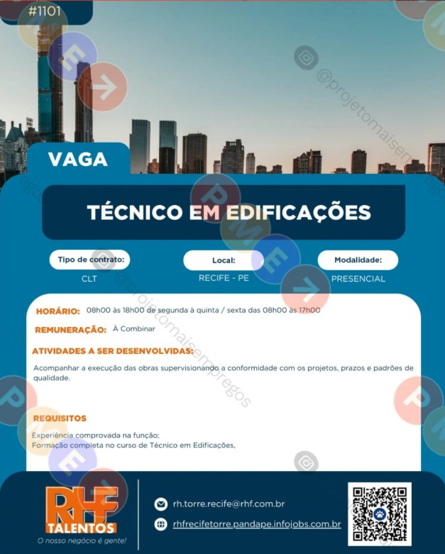 1 Vaga de emprego para Técnico De Edificações na empresa RHF Talentos em 26/09