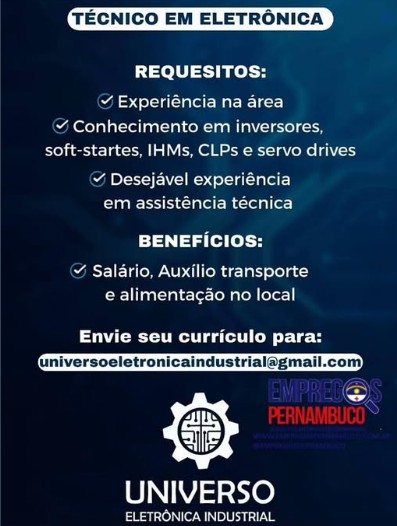 1 Vaga de emprego para Técnico De Eletrônica sem experiência na empresa Universo Eletrônica em 26/09