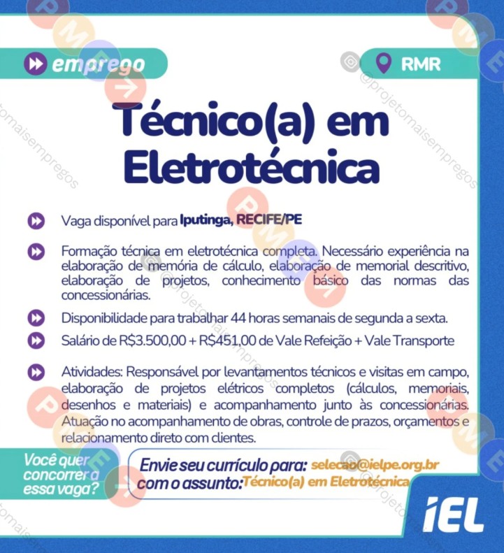 1 Vaga de emprego para Técnico De Eletrotécnica na empresa IEL em 24/09