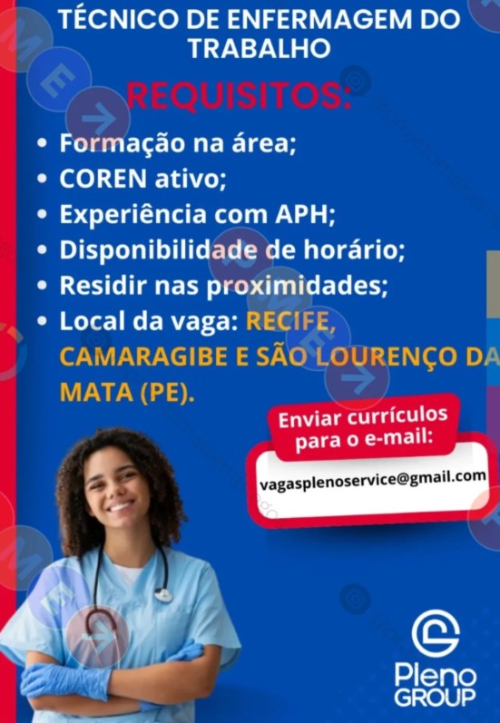 1 Vaga de emprego para Técnico De Enfermagem na empresa Pleno Group em 22/09