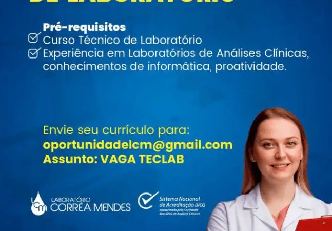 1 Vaga de emprego para Técnico De Laboratório na empresa Laboratório Correa Mendes em 10/09