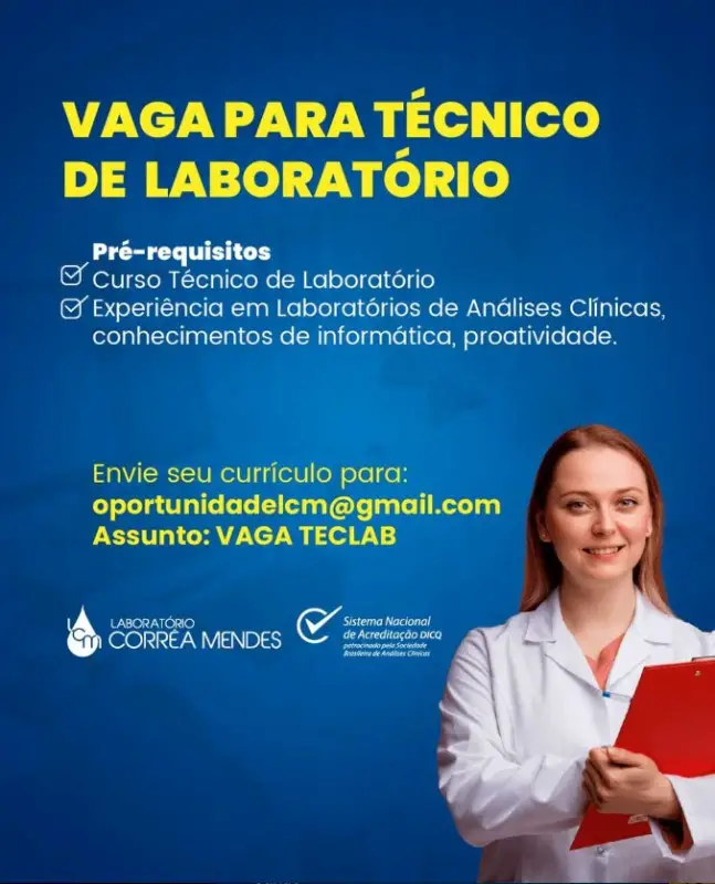 1 Vaga de emprego para Técnico De Laboratório na empresa Laboratório Correa Mendes em 10/09