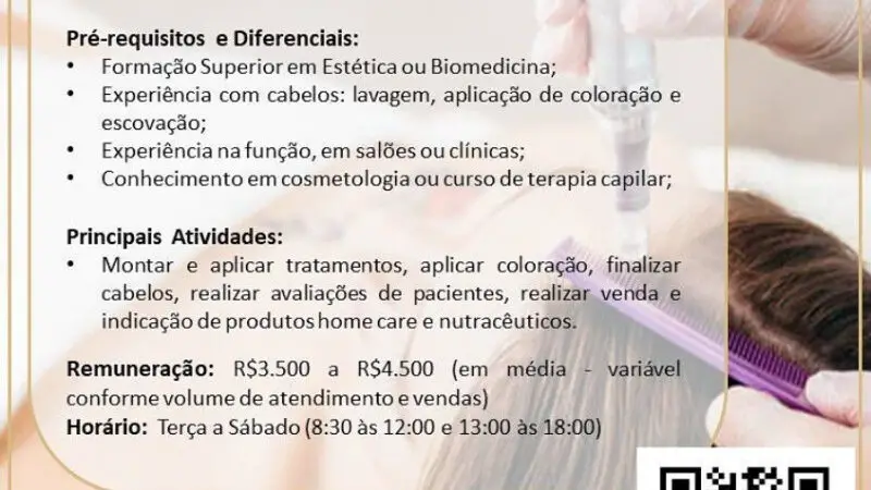 1 Vaga de emprego para Terapeuta Capilar na empresa PHD Consultoria em 11/09