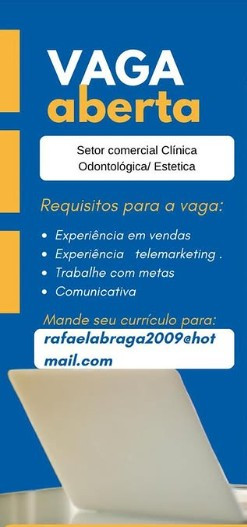 1 Vaga de emprego para Vendedor no Segmento de clínica odontológica estética em 10/09
