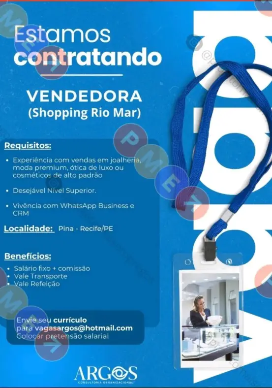 1 Vaga de emprego para Vendedor na empresa Argos em 10/09