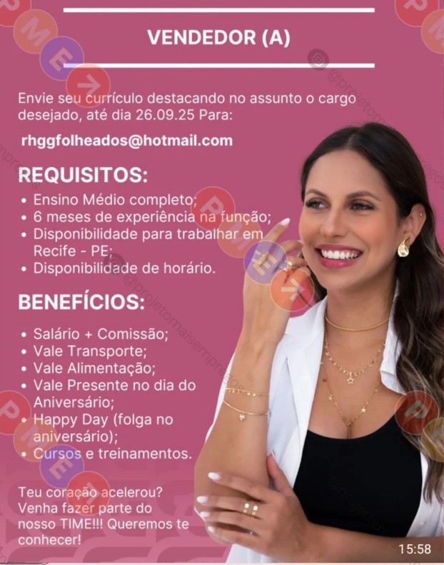 1 Vaga de emprego para Vendedor na empresa GG Folheados em 24/09